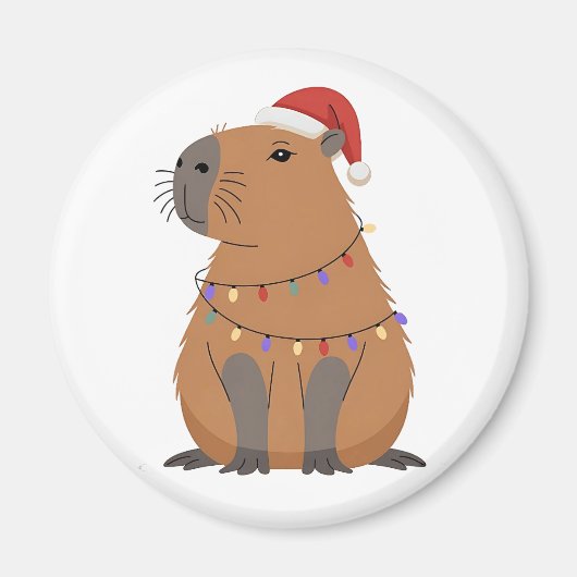 Weihnachts-Capybara mit Santa-Mütze Xmas-Lichter Magnet (Vorne)
