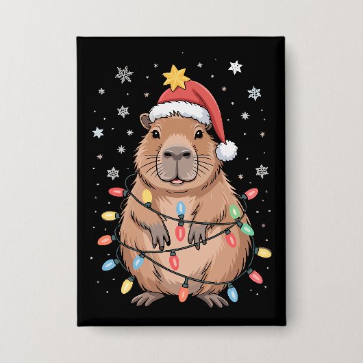 Weihnachts Capybara mit Weihnachtsmannmütze Xmas L Button (Vorderseite)