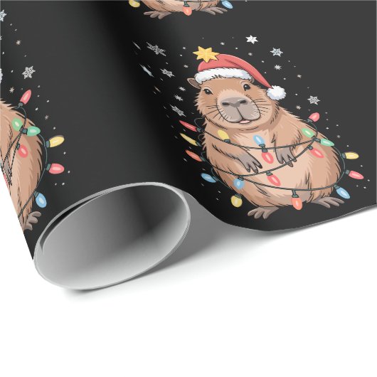 Weihnachts Capybara mit Weihnachtsmannmütze Xmas L Geschenkpapier (Rolleneckpunkt)