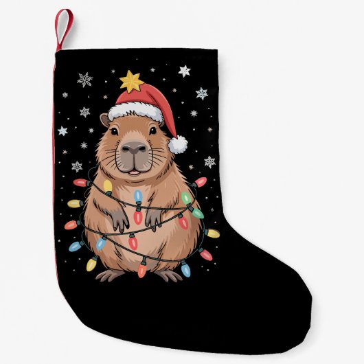 Weihnachts Capybara mit Weihnachtsmannmütze Xmas L Kleiner Weihnachtsstrumpf (Vorderseite)