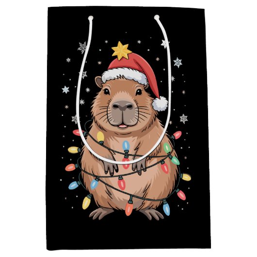 Weihnachts Capybara mit Weihnachtsmannmütze Xmas L Mittlere Geschenktüte (Vorderseite)