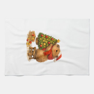 Weihnachts-Capybara schmückt Baum Geschirrtuch