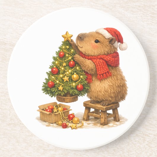 Weihnachts-Capybara schmückt Baum Getränkeuntersetzer (Vorne)