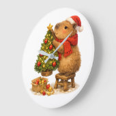Weihnachts-Capybara schmückt Baum Große Wanduhr (Winkel)