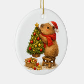 Weihnachts-Capybara schmückt Baum Keramik Ornament (Rechts)
