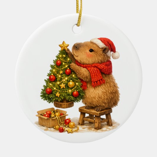 Weihnachts-Capybara schmückt Baum Keramik Ornament (Vorne)
