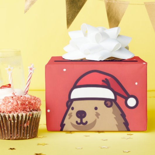 Weihnachts-Capybara-Weihnachtsmannmütze Geschenkpapier (Geburtstagsparty)