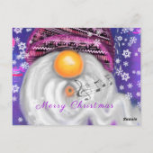 Weihnachts-Card-Happy Gnome in Lila Hat Sings Postkarte (Rückseite)