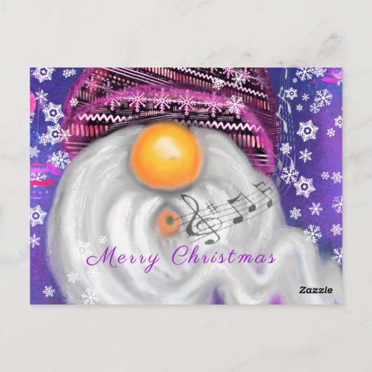 Weihnachts-Card-Happy Gnome in Lila Hat Sings Postkarte (Rückseite)