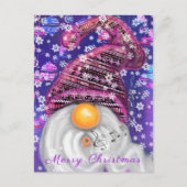 Weihnachts-Card-Happy Gnome in Lila Hat Sings Postkarte (Vorderseite)