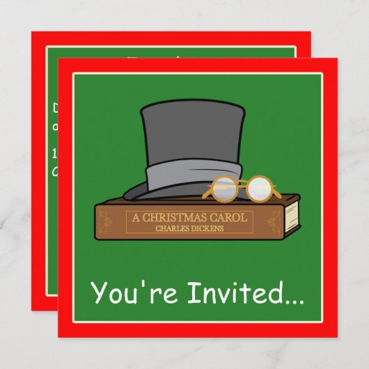 Weihnachts-Carol und englische Top-Hat und -Spekta Einladung (Vorne/Hinten)