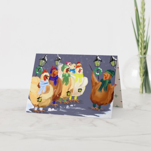 Weihnachts Caroling Chickens Karte! Feiertagskarte (Vorderseite)