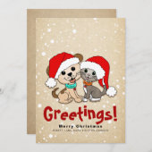 Weihnachts-Cartoon Cat Dog Feiertagskarte (Vorne/Hinten)