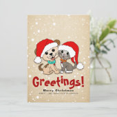 Weihnachts-Cartoon Cat Dog Feiertagskarte (Stehend Vorderseite)