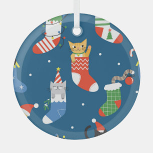 Weihnachts-Cartoon Cats Niedliches Muster Ornament Aus Glas