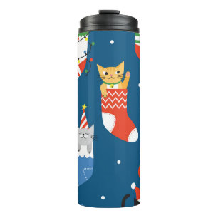 Weihnachts-Cartoon Cats Niedliches Muster Thermosbecher