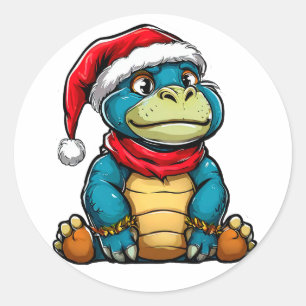 Weihnachts-Cartoon-Dinosaurier Süßer Fest-Dino Runder Aufkleber