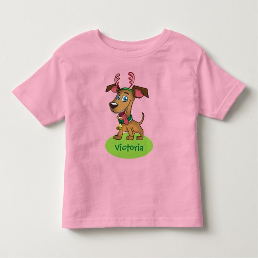 Weihnachts-Cartoon Doggie mit Kindername Kleinkind T-shirt (Vorderseite)