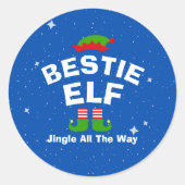 Weihnachts-Cartoon Elf Individuelle Name und Phras Runder Aufkleber (Vorderseite)