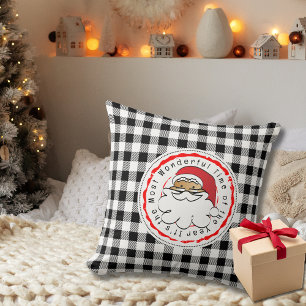 Weihnachts-Cartoon Ethnic Santa Schwarz-weiß Karie Kissen