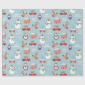 Weihnachts-Cartoon Fox Snowman Car Penguin Geschenkpapier (Flach)