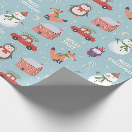 Weihnachts-Cartoon Fox Snowman Car Penguin Geschenkpapier (Ecke)