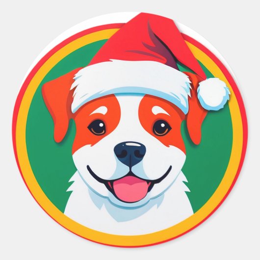 Weihnachts-Cartoon-Hund Runder Aufkleber (Vorderseite)