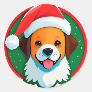 Weihnachts-Cartoon-Hund Runder Aufkleber