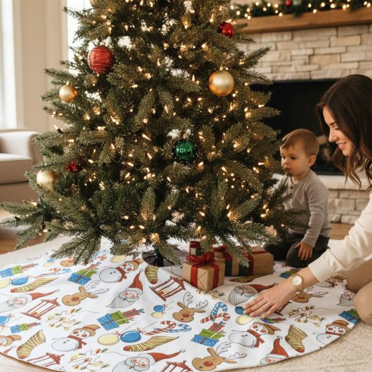 Weihnachts-Cartoon-Icons | Urlaub Polyester Weihnachtsbaumdecke