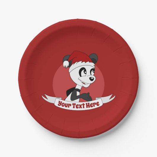 Weihnachts-Cartoon mit niedlichem Panda-Bärenschil Pappteller (Vorderseite)