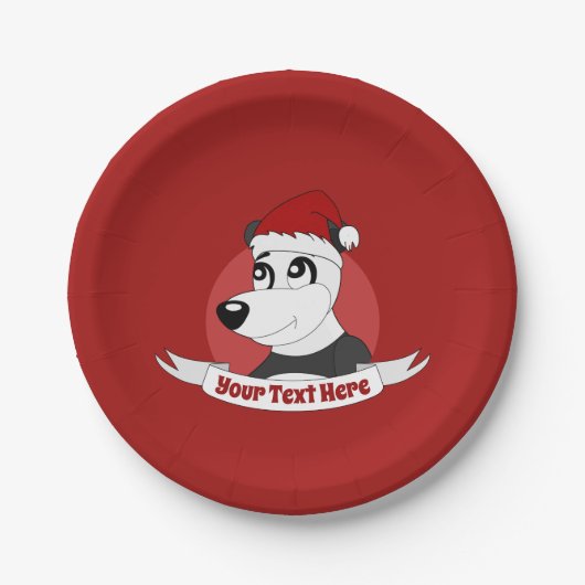 Weihnachts-Cartoon mit niedlichem Panda-Bärenschil Pappteller (Vorderseite)