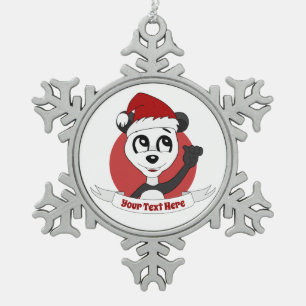 Weihnachts-Cartoon mit niedlichem Panda-Bärenschne Schneeflocken Zinn-Ornament