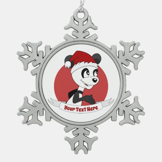 Weihnachts-Cartoon mit niedlichem Panda-Bärenschne Schneeflocken Zinn-Ornament (Vorderseite)