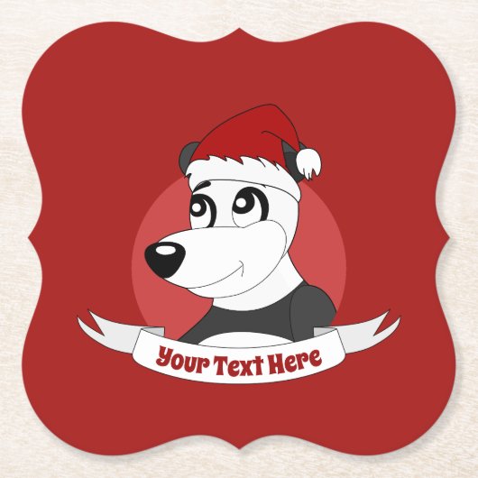 Weihnachts-Cartoon mit süßem Panda-Bär-Papierküste Untersetzer (Vorderseite)