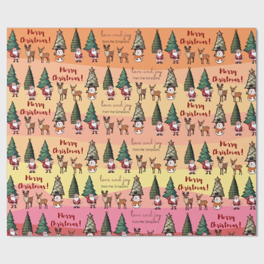 Weihnachts-Cartoon-Muster - Snowman Santa Reindeer Geschenkpapier (Flach)