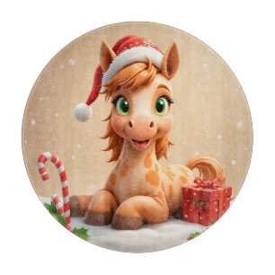 Weihnachts-Cartoon-Pferd mit Santa-Hut Schneidebrett