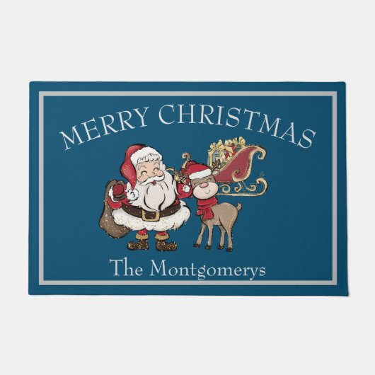 Weihnachts-Cartoon Santa & Rudolph the Rentier Fußmatte (Vorderseite)
