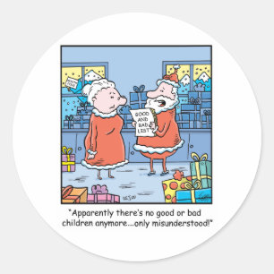 Weihnachts-Cartoon Santas Gute und schlechte Liste Runder Aufkleber
