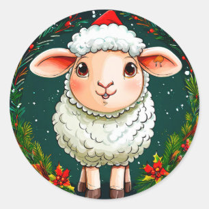 Weihnachts-Cartoon-Schaf Runder Aufkleber