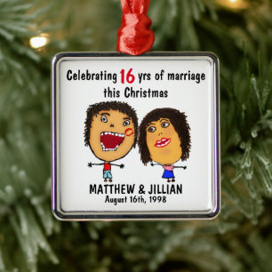Weihnachts-Cartoon zur Hochzeit Ornament Aus Metall