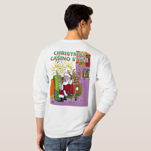 Weihnachts-Casino-Stil weiß, lange Slv-Shirt zurüc T-Shirt (Schwarz voll)