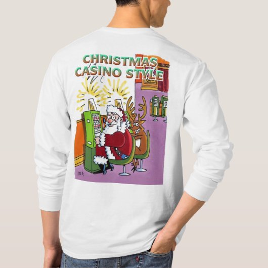Weihnachts-Casino-Stil weiß, lange Slv-Shirt zurüc T-Shirt (Rückseite)