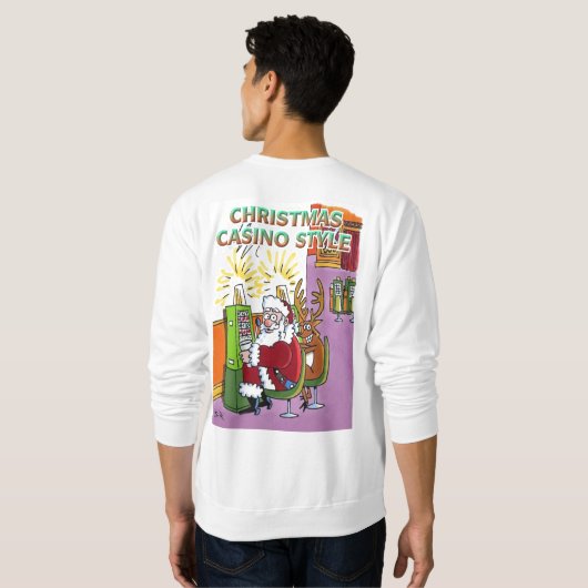 Weihnachts Casino Style weißes Sweatshirt zurück (Schwarz voll)