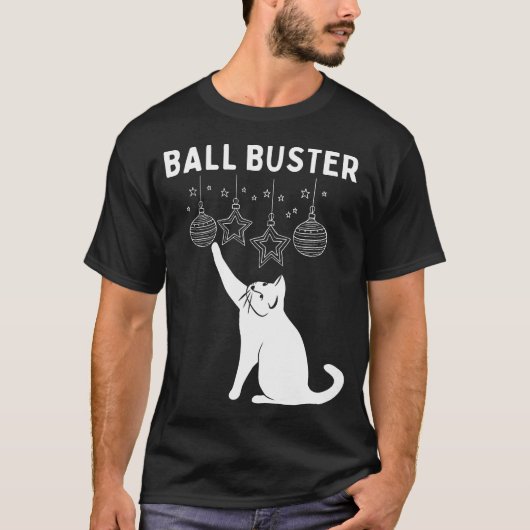 Weihnachts-Cat-Ball Buster Xmas Ornamente Funny T-Shirt (Vorderseite)
