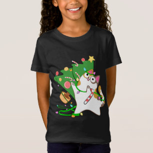 Weihnachts Cat Calico klopfen über xmas Baum kitty T-Shirt