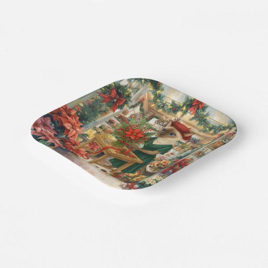 Weihnachts Cat Florist organisiert Blume Pappteller (Gewinkelt)