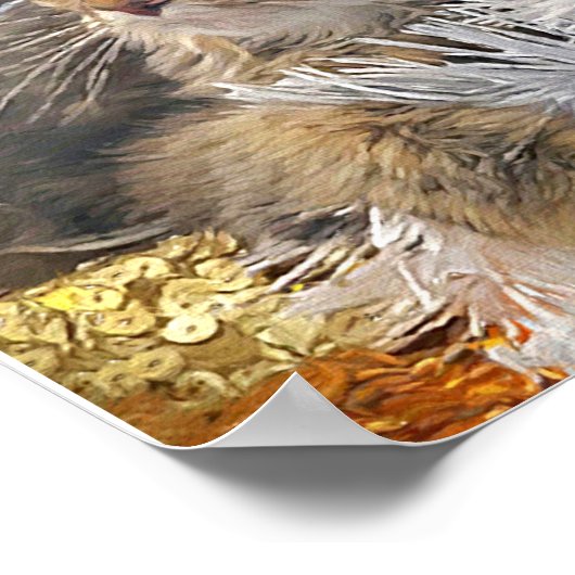 Weihnachts-Cat-Impressionismus Poster (Ecke)