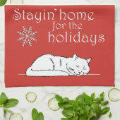 Weihnachts Cat Stayin' Zuhause für das Holidays Di Geschirrtuch (Gefaltet)