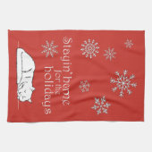 Weihnachts Cat Stayin' Zuhause für das Holidays Di Geschirrtuch (Horizontal)