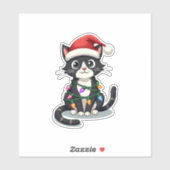 Weihnachts Cat Tuxedo Black Cat Weihnachtslichter Aufkleber (Blatt)